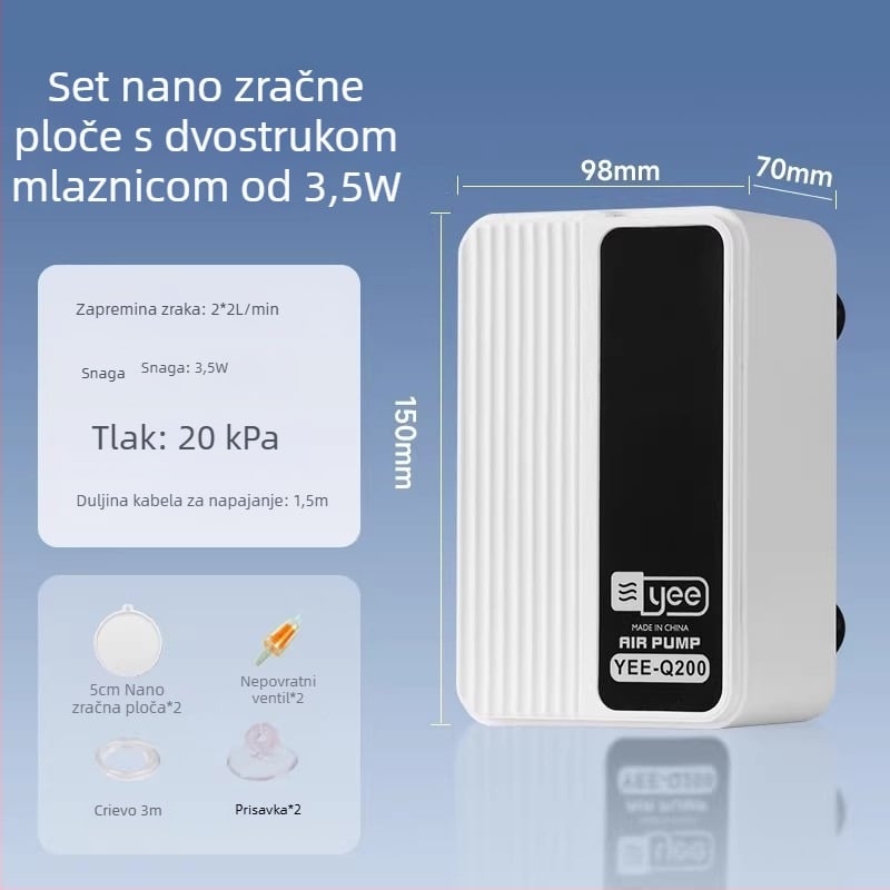 Pumpa za kisik u akvariju – iznimno tiha, kompaktna, za kućnu upotrebu; Marka: yee; Težina: 350 g