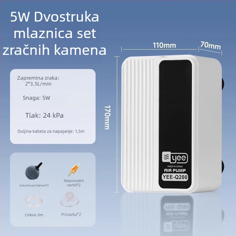 Pumpa za kisik u akvariju – iznimno tiha, kompaktna, za kućnu upotrebu; Marka: yee; Težina: 350 g