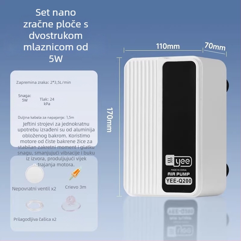 Pumpa za kisik u akvariju – iznimno tiha, kompaktna, za kućnu upotrebu; Marka: yee; Težina: 350 g