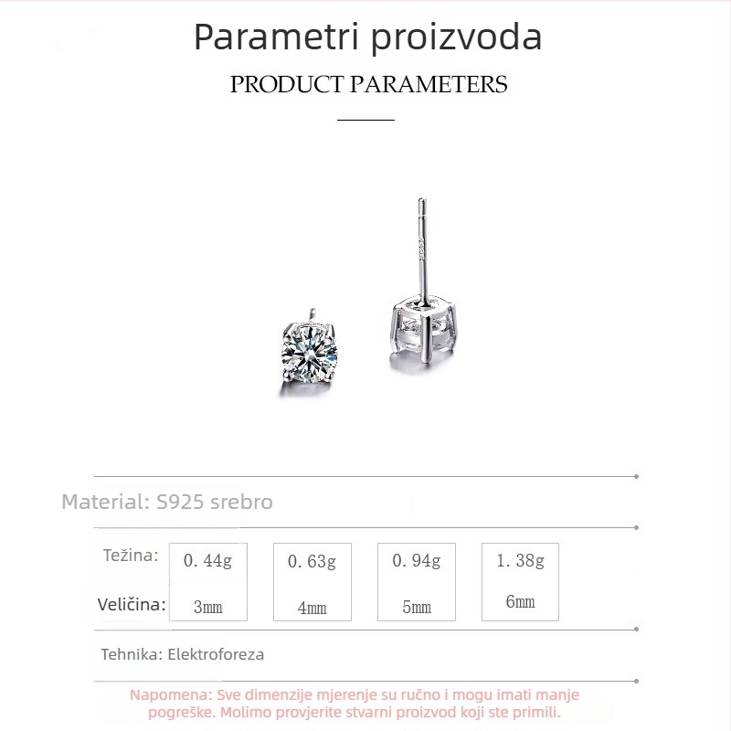 S925 srebrne naušnice s dijamantnom obradom, geometrijski dizajn, gradski stil