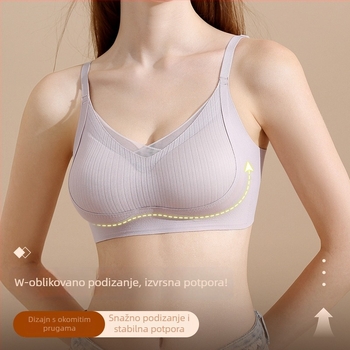 Bešavni grudnjak za žene s fiksnim košaricama i podizanjem; glavna tkanina najlon; podstava najlon 70–80%; srednje oblikovane košarice; fiksne dvostruke naramenice; stražnje kopče s četiri reda kukica