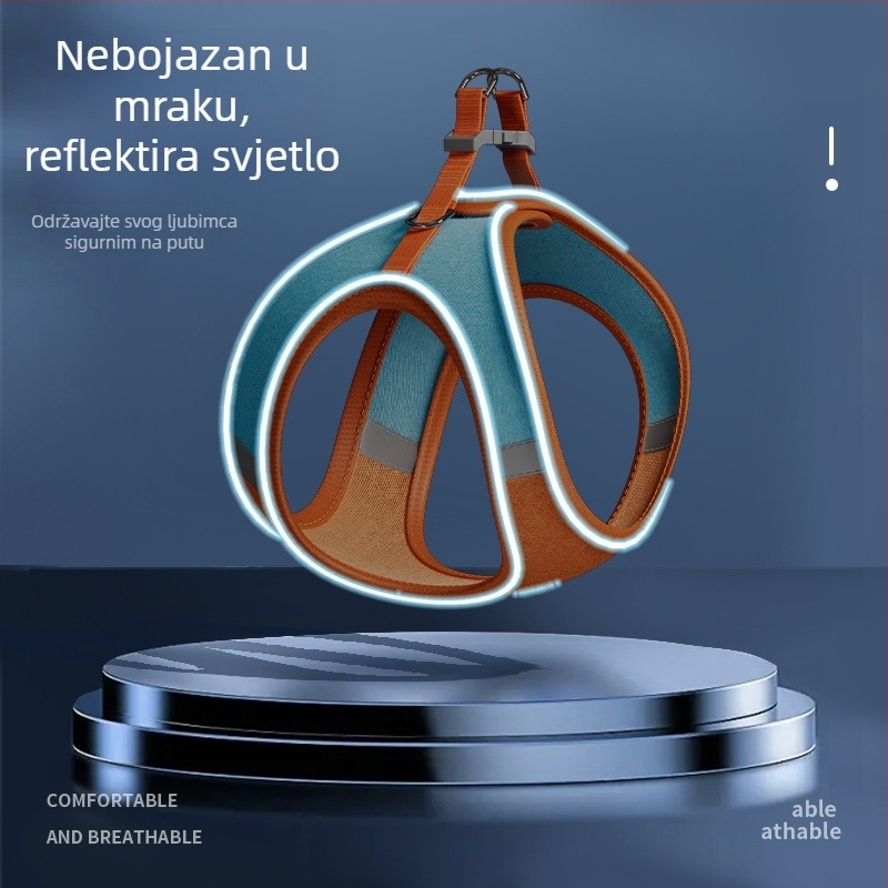 Mačji prsni harnes za šetnju, reflektirajuće trake, materijal: tkanina