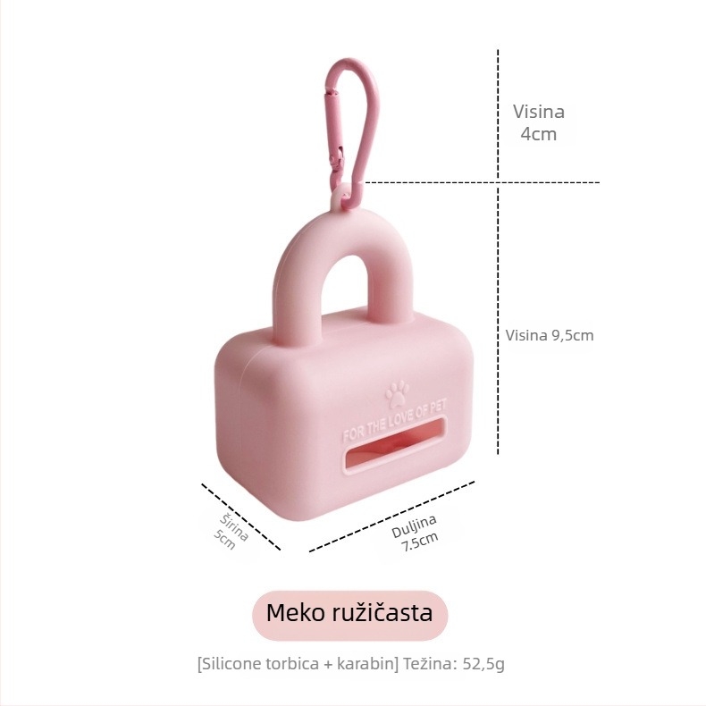 Dispenzer vrećica za otpad kućnih ljubimaca, silikon, prijenosni, kompatibilan s vrećicama za pse i mačke, kutija od 100 komada