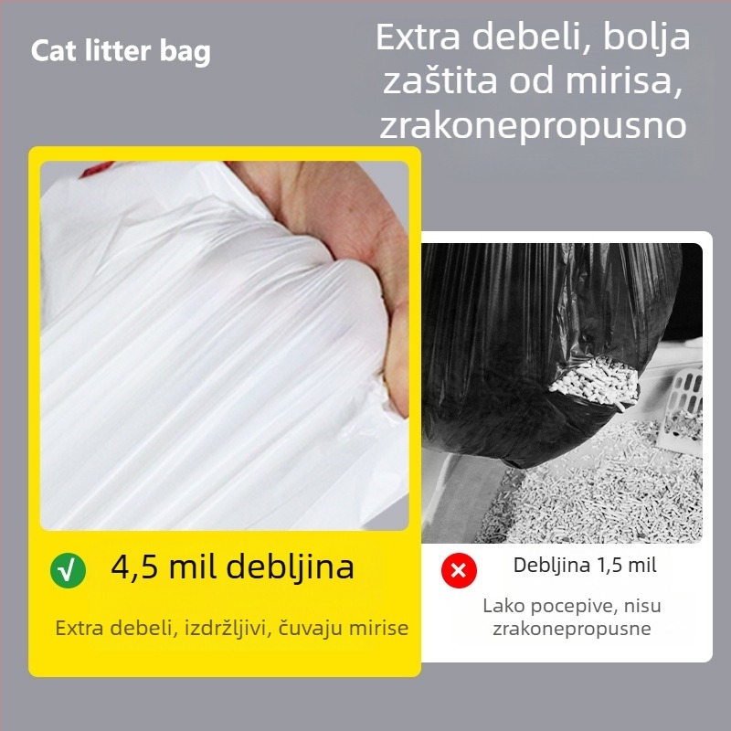 Vreće za otpad s automatskim zatvaranjem vrpce, vreće za mačju stelju, PE plastika, ekstra debeli, kontinuirano pakiranje