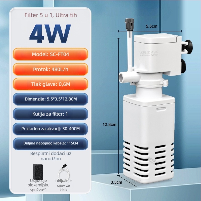 Podvodna filter pumpa za akvarij s integriranim filtriranjem i oksigenacijom, 3-u-1 sustav cirkulacije, plastika, 200 g, Water Pet Family