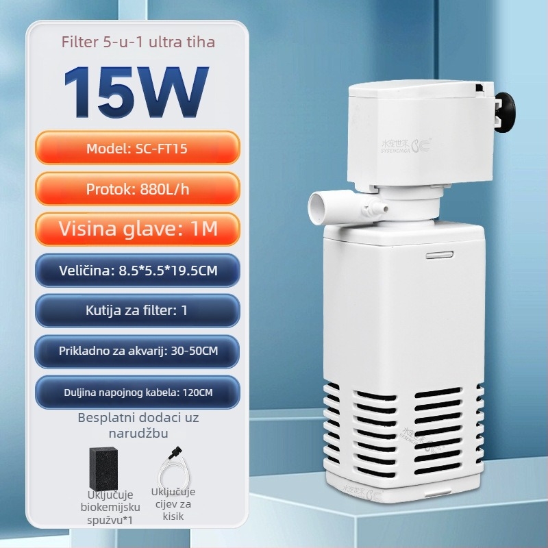 Podvodna filter pumpa za akvarij s integriranim filtriranjem i oksigenacijom, 3-u-1 sustav cirkulacije, plastika, 200 g, Water Pet Family
