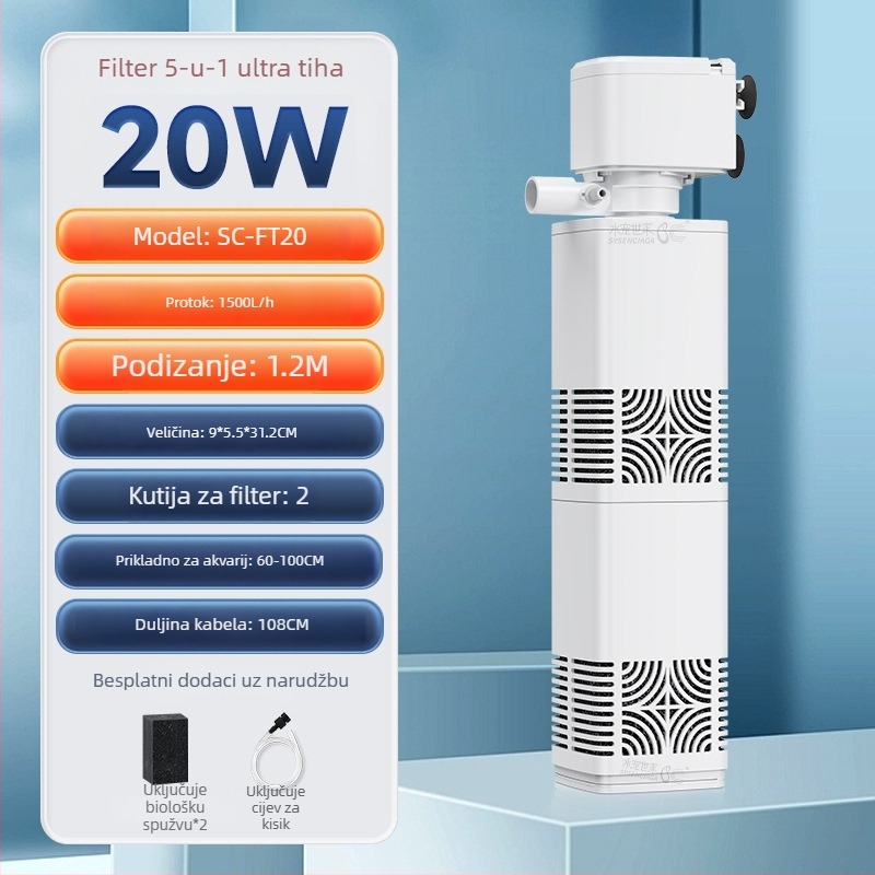 Podvodna filter pumpa za akvarij s integriranim filtriranjem i oksigenacijom, 3-u-1 sustav cirkulacije, plastika, 200 g, Water Pet Family