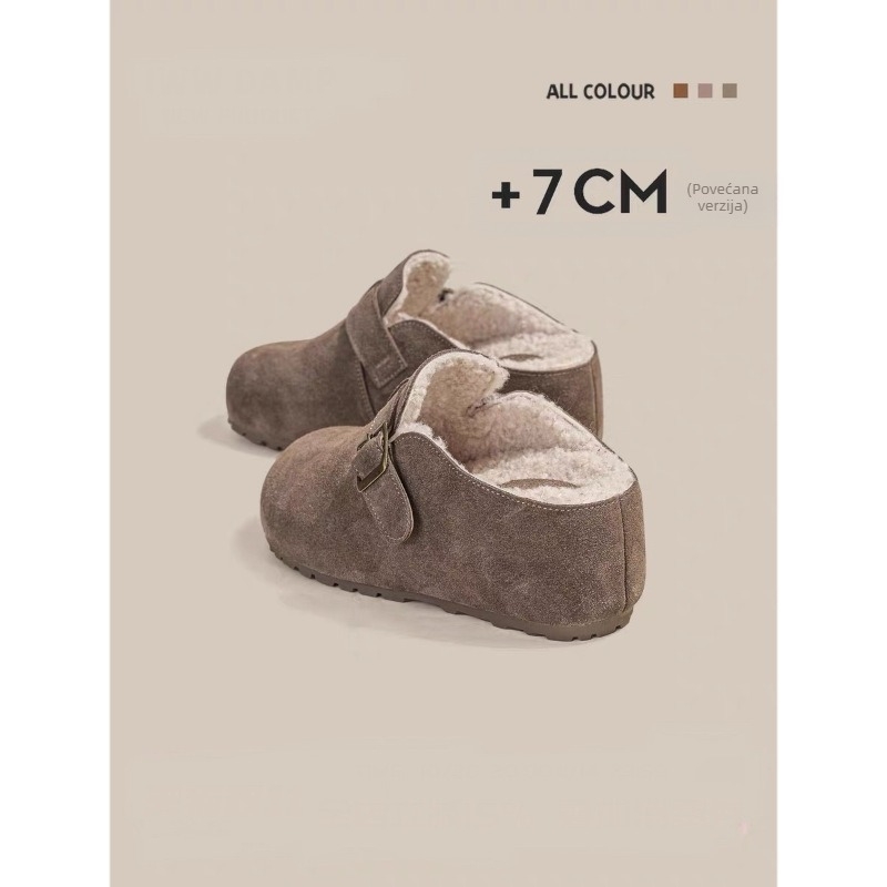 Papuče u Birkenstock stilu, tople s puhastom podstavom, zatvorenim prstom, debela potplat koja povećava visinu za 7 cm