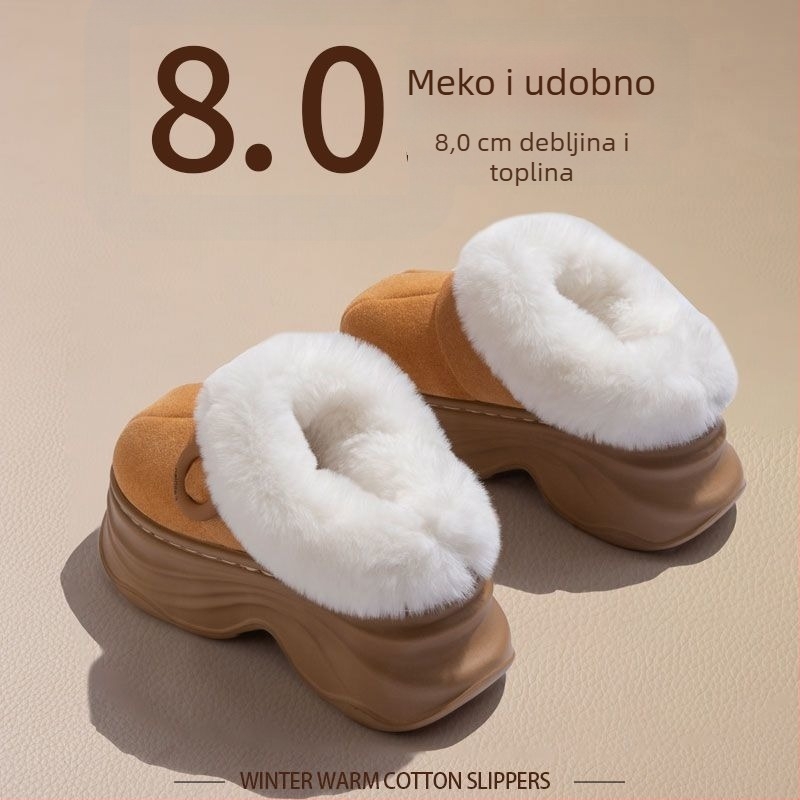 Ženske papuče s gornjim dijelom od krzna zeca i umjetnog nubuka, EVA potplat, unutarnji materijal: umjetno krzno, okrugli vrh, elegantan gradski stil