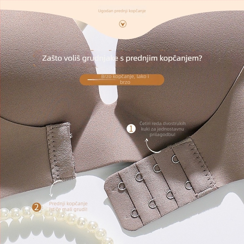 Bezšivni grudnjak za podizanje s prednjim zatvaračem, za male grudi, bežični, košarice 3/4, oblikovane košarice s tankim gornjim dijelom i debelim donjim dijelom, od najlona