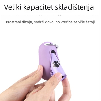 Prijenosni dispenser za vrećice za otpad kućnih ljubimaca, mekano silikonsko tijelo, metalni kuka – dizajn s plosnim otvorom