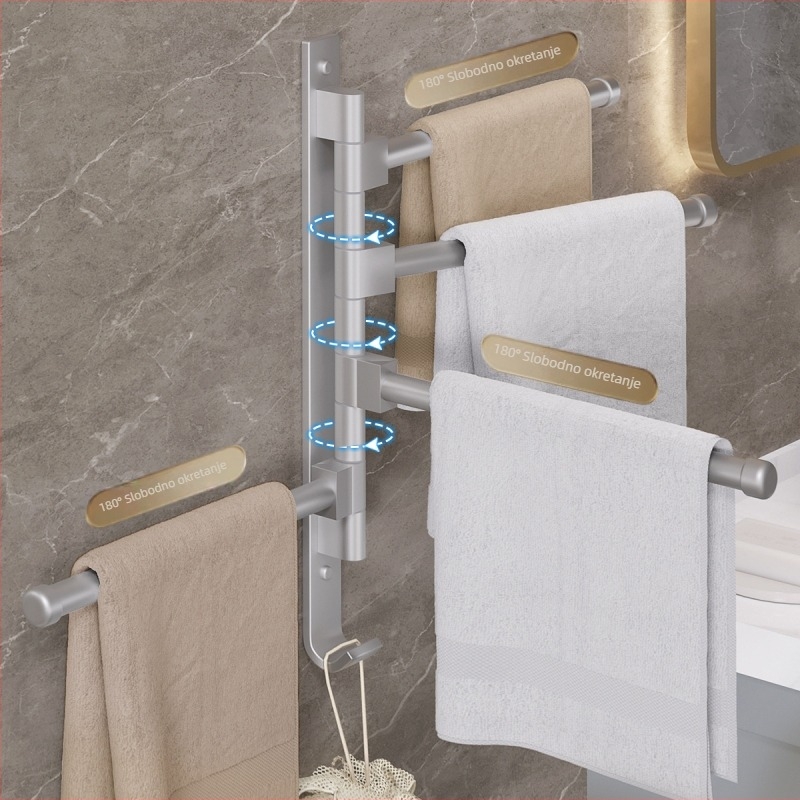 Stalak za ručnike od svemirijskog aluminija, 5 razina, zidni, nosivost 20 kg, kupaonica u stilu Light Luxury