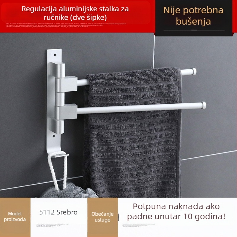 Stalak za ručnike od svemirijskog aluminija, 5 razina, zidni, nosivost 20 kg, kupaonica u stilu Light Luxury