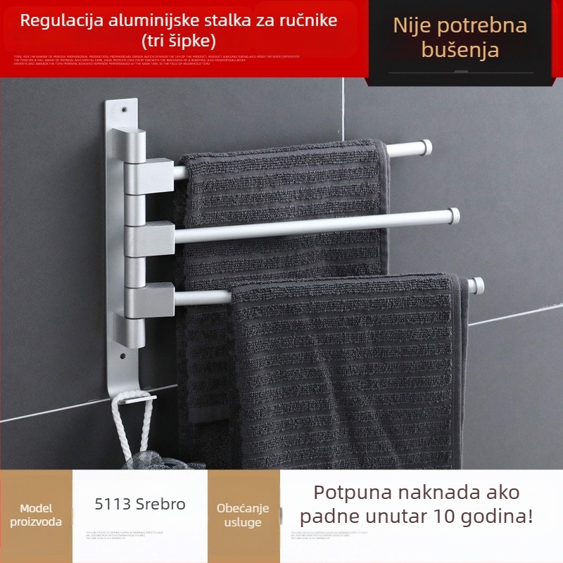 Stalak za ručnike od svemirijskog aluminija, 5 razina, zidni, nosivost 20 kg, kupaonica u stilu Light Luxury