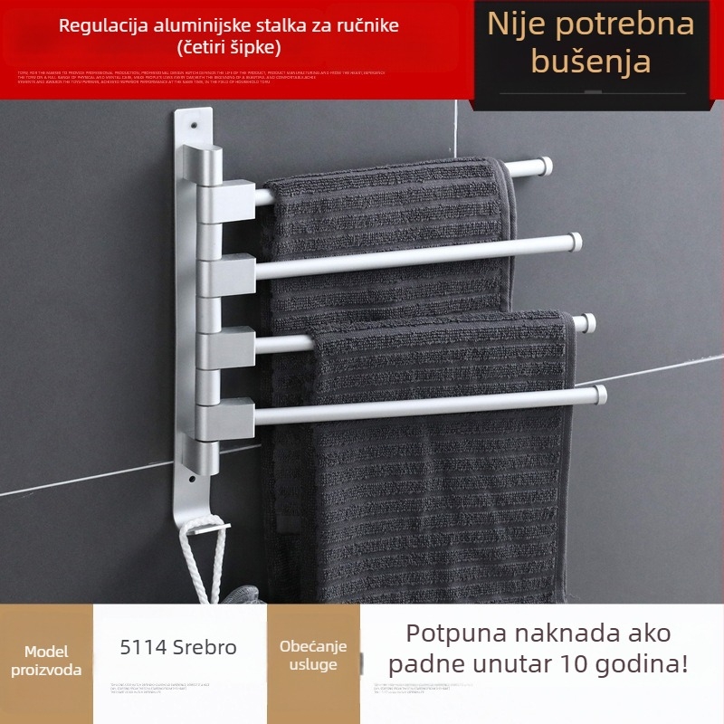 Stalak za ručnike od svemirijskog aluminija, 5 razina, zidni, nosivost 20 kg, kupaonica u stilu Light Luxury