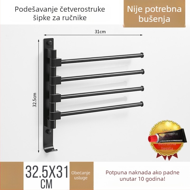 Stalak za ručnike od svemirijskog aluminija, 5 razina, zidni, nosivost 20 kg, kupaonica u stilu Light Luxury