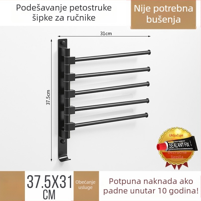 Stalak za ručnike od svemirijskog aluminija, 5 razina, zidni, nosivost 20 kg, kupaonica u stilu Light Luxury