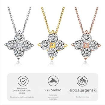 Ogrlica od srebra 925 s moissanitnim četverolisnom detelinom, podesiva duljina 21–50 cm, za žene