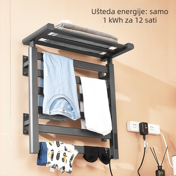 Električna držač za ručnike, bez bušenja, dvostruki sloj grijanja, Space aluminij, antimikrobna sterilizacija, tajmer i kontrola stalne temperature