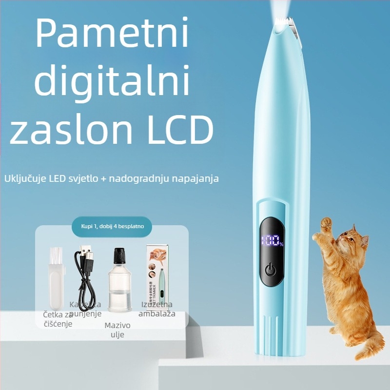 Električni trimer za šape kućnih ljubimaca sa svjetlom — ABS plast, bez uvoza, bez licenciranih marki