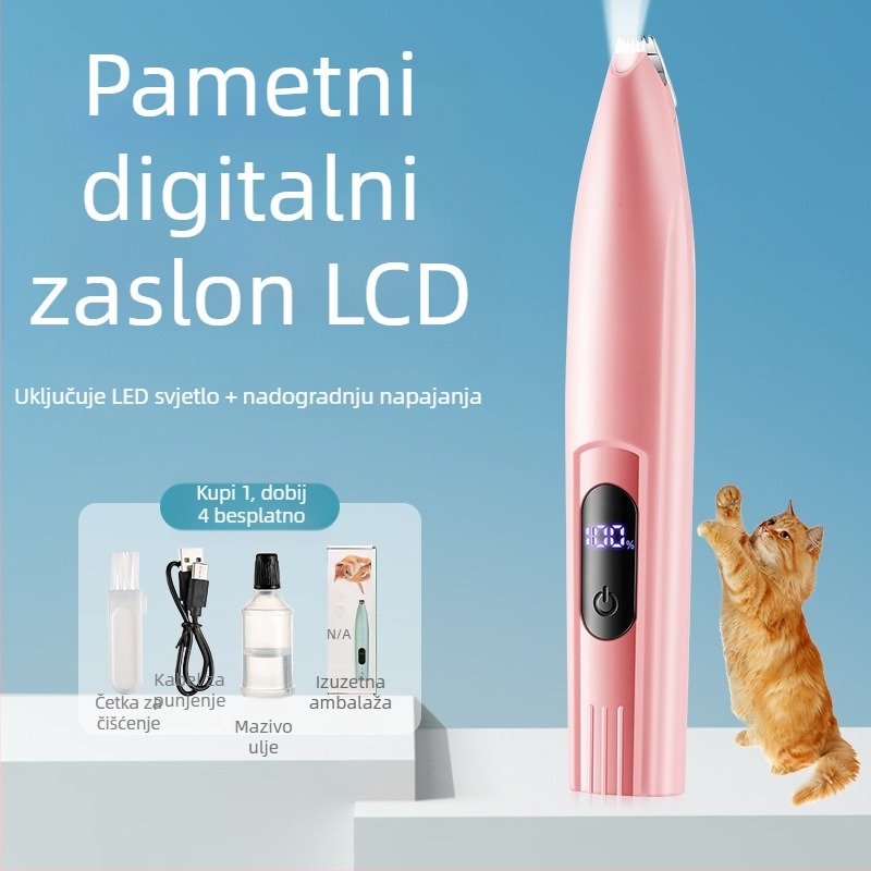 Električni trimer za šape kućnih ljubimaca sa svjetlom — ABS plast, bez uvoza, bez licenciranih marki