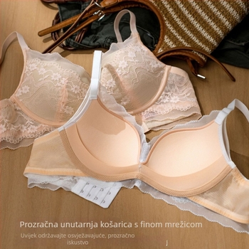 Čipkasti grudnjak za žene, košarice 3/4, debeli oblikovani košarice, najlon materijal, stražnje četiri reda kopči, fiksne naramenice