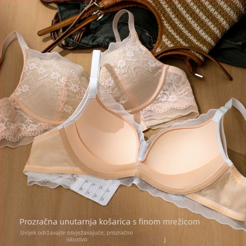 Čipkasti grudnjak za žene, košarice 3/4, debeli oblikovani košarice, najlon materijal, stražnje četiri reda kopči, fiksne naramenice