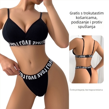 Pamukasti set grudnjaka s trokutastim košaricama, tanke oblikovane košarice, prozračno, fiksne dvostruke naramenice, stražnje kopče s dvostrukim redom kopči