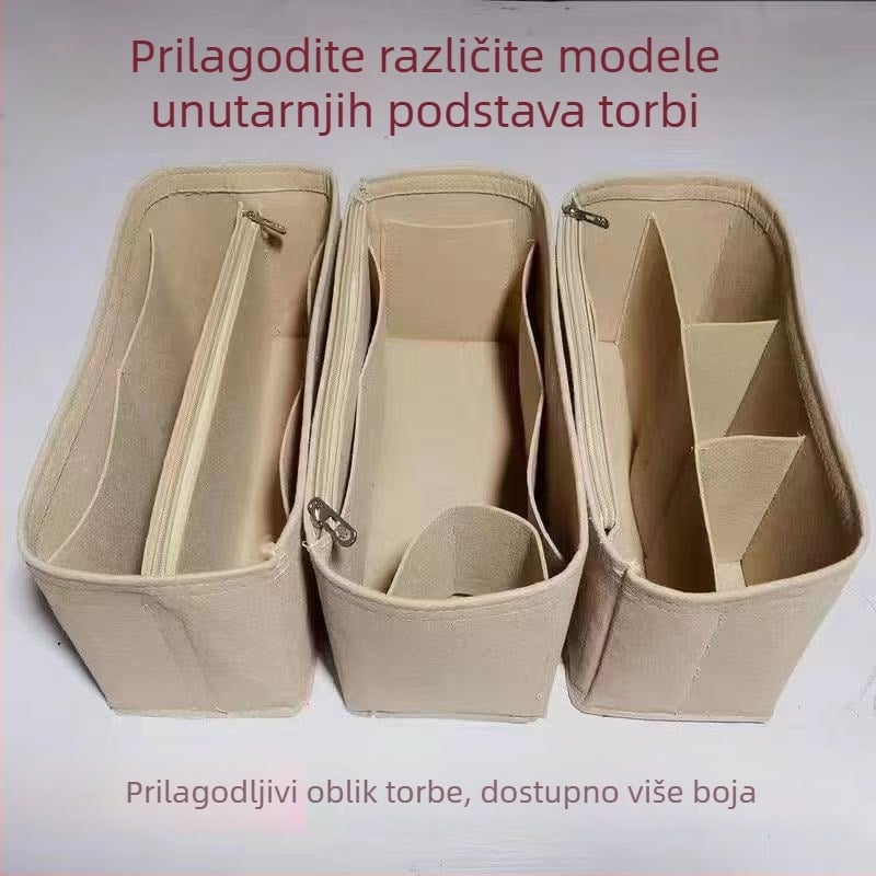 Različite vrste unutarnjih torbi, torbi za pohranu, organizatori i kozmetičke torbice za kućnu organizaciju