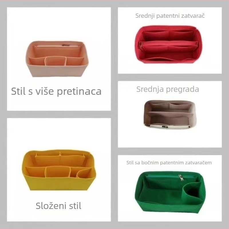 Različite vrste unutarnjih torbi, torbi za pohranu, organizatori i kozmetičke torbice za kućnu organizaciju