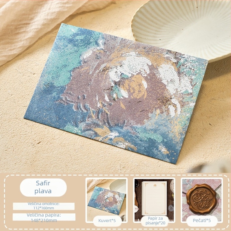 Set kuvert iz serije Cvjetne pisma, specijalni papir s pozlaćenim reljefom, model kuverta među cvijećem, retro stil, poklon paket