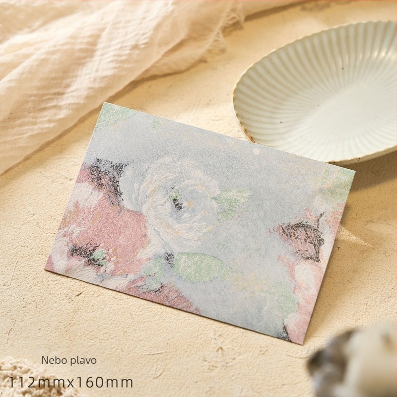 Set kuvert iz serije Cvjetne pisma, specijalni papir s pozlaćenim reljefom, model kuverta među cvijećem, retro stil, poklon paket