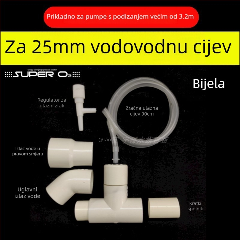 Venturi izlaz kutije filtra – modifikacija s tlmičem i oksigenacijom za donji filter akvarija (plastika; bez pumpe za zrak)