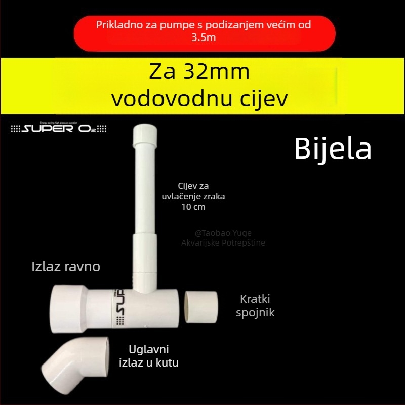 Venturi izlaz kutije filtra – modifikacija s tlmičem i oksigenacijom za donji filter akvarija (plastika; bez pumpe za zrak)