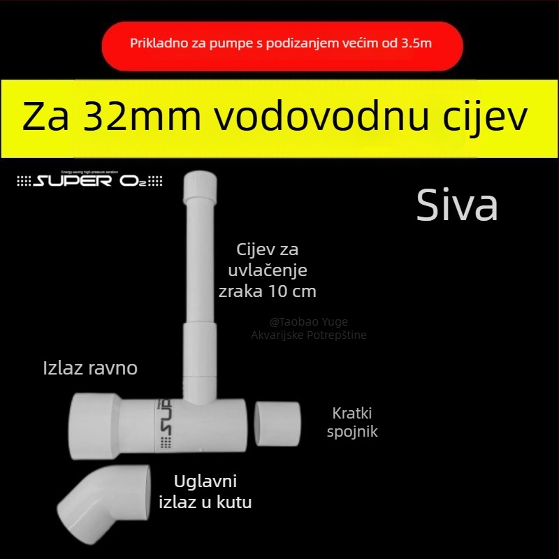 Venturi izlaz kutije filtra – modifikacija s tlmičem i oksigenacijom za donji filter akvarija (plastika; bez pumpe za zrak)