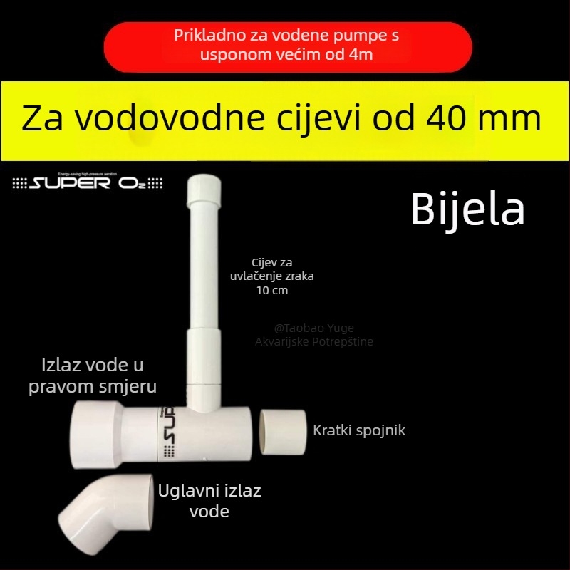 Venturi izlaz kutije filtra – modifikacija s tlmičem i oksigenacijom za donji filter akvarija (plastika; bez pumpe za zrak)