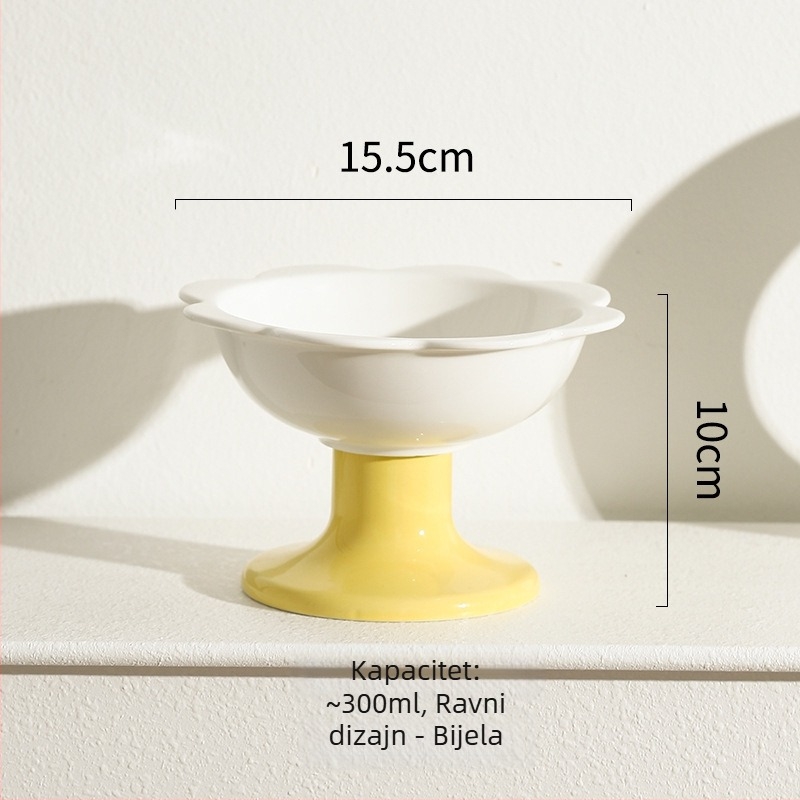 Cvjetna zdjela za mačke – keramička zdjela za hranu i vodu, s visokim postoljem i zaštitom vrata