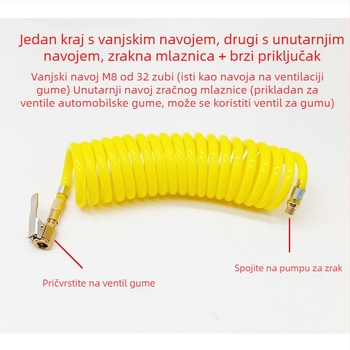 Automobilska pumpa za zrak s produžnim crijevom - jedan cilindar, 120W, 45 L/min, plastika + metal, USB punjenje