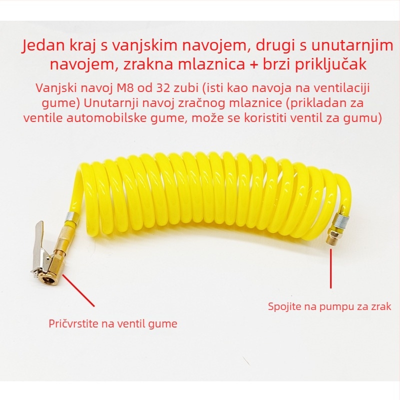 Automobilska pumpa za zrak s produžnim crijevom - jedan cilindar, 120W, 45 L/min, plastika + metal, USB punjenje