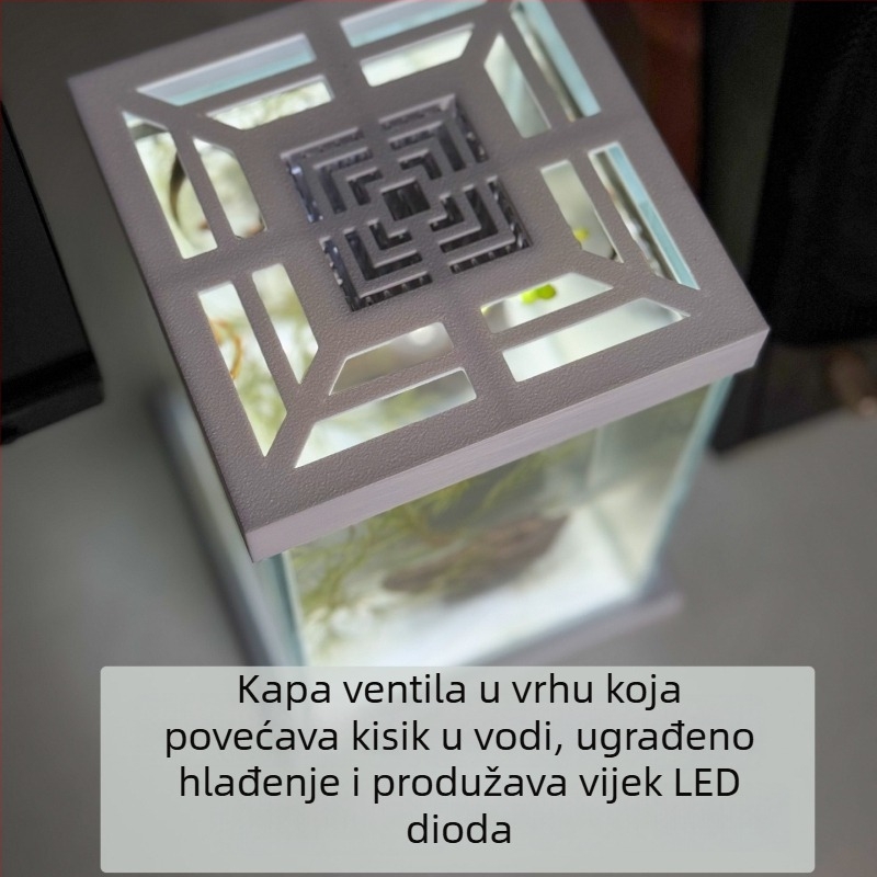 Yue Yu stolno stakleno akvarij za zlatne ribice, 3W rasvjeta, ekološki dizajn