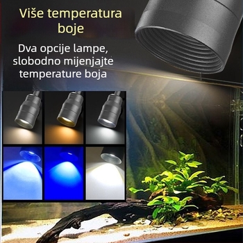 LED svjetlo za akvarij, puni spektar, promjenjiva jačina i podešavanje fokusa, 3 boje načina, aluminijska legura, 7W