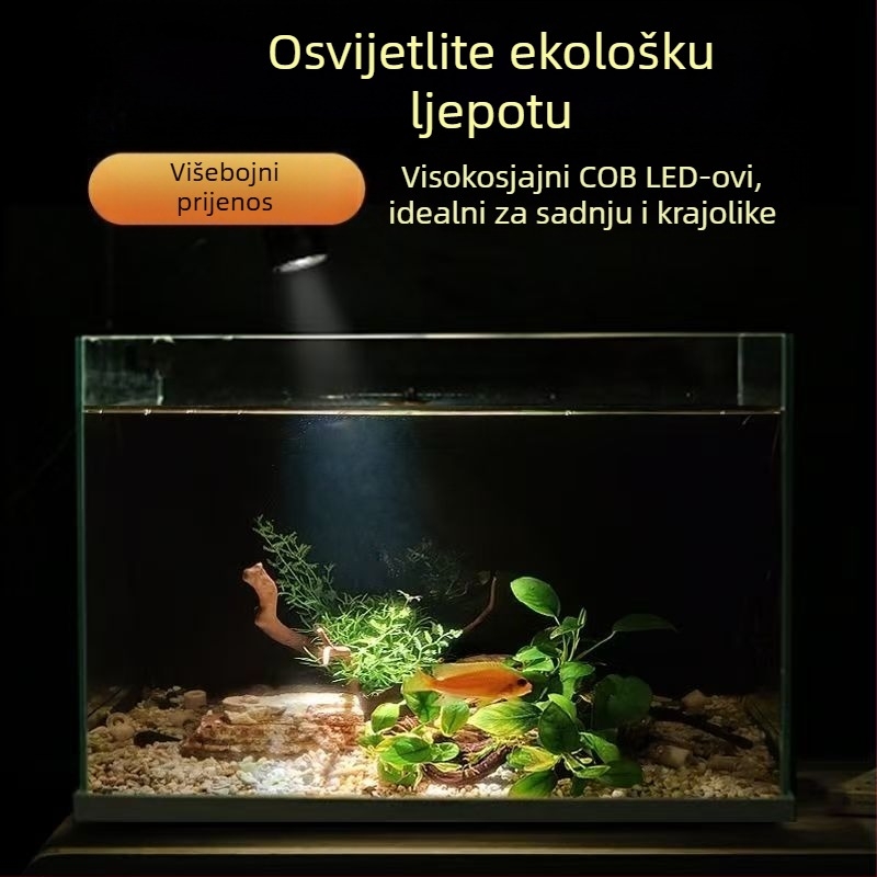 LED svjetlo za akvarij, puni spektar, promjenjiva jačina i podešavanje fokusa, 3 boje načina, aluminijska legura, 7W