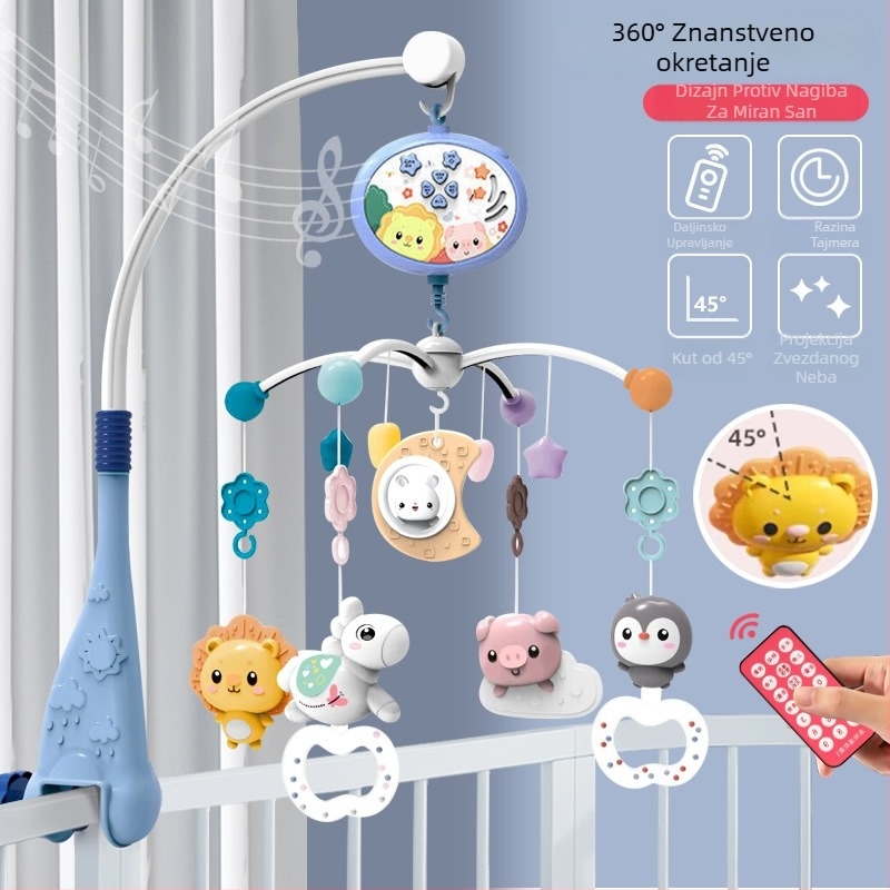 Novorođena bebi rotirajuća glazbena igračka za kolijevku s mogućnošću vješanja — umirujuća pomoć za san, vizualna stimulacija, slušni razvoj; Brend: Ybr/Youbein; Dob: 0–3 godine; Materijal: plastika