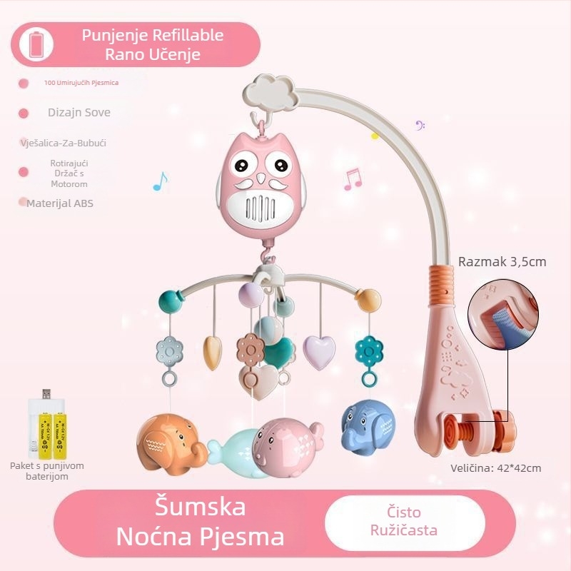 Novorođena bebi rotirajuća glazbena igračka za kolijevku s mogućnošću vješanja — umirujuća pomoć za san, vizualna stimulacija, slušni razvoj; Brend: Ybr/Youbein; Dob: 0–3 godine; Materijal: plastika