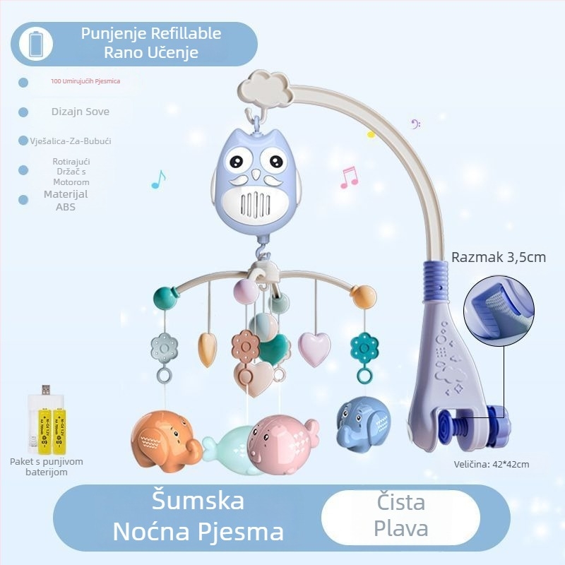 Novorođena bebi rotirajuća glazbena igračka za kolijevku s mogućnošću vješanja — umirujuća pomoć za san, vizualna stimulacija, slušni razvoj; Brend: Ybr/Youbein; Dob: 0–3 godine; Materijal: plastika
