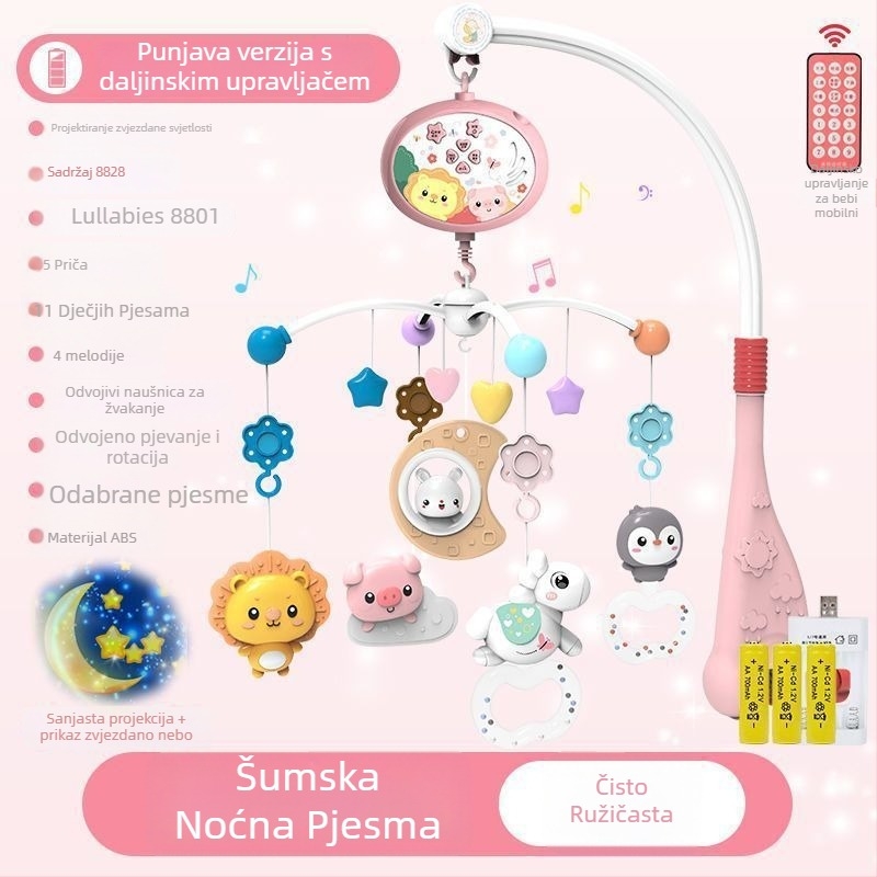 Novorođena bebi rotirajuća glazbena igračka za kolijevku s mogućnošću vješanja — umirujuća pomoć za san, vizualna stimulacija, slušni razvoj; Brend: Ybr/Youbein; Dob: 0–3 godine; Materijal: plastika