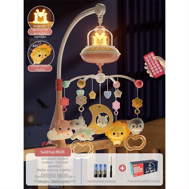 Novorođena bebi rotirajuća glazbena igračka za kolijevku s mogućnošću vješanja — umirujuća pomoć za san, vizualna stimulacija, slušni razvoj; Brend: Ybr/Youbein; Dob: 0–3 godine; Materijal: plastika