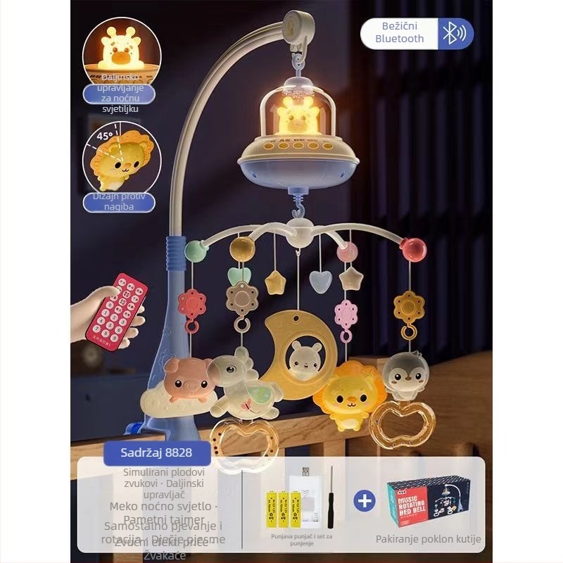 Novorođena bebi rotirajuća glazbena igračka za kolijevku s mogućnošću vješanja — umirujuća pomoć za san, vizualna stimulacija, slušni razvoj; Brend: Ybr/Youbein; Dob: 0–3 godine; Materijal: plastika