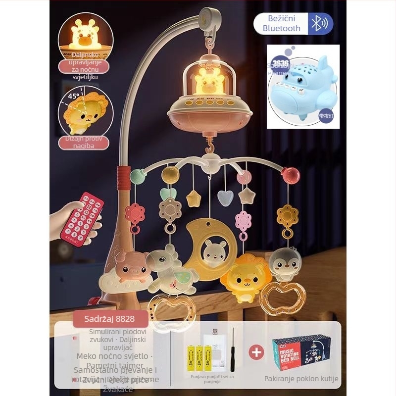 Novorođena bebi rotirajuća glazbena igračka za kolijevku s mogućnošću vješanja — umirujuća pomoć za san, vizualna stimulacija, slušni razvoj; Brend: Ybr/Youbein; Dob: 0–3 godine; Materijal: plastika