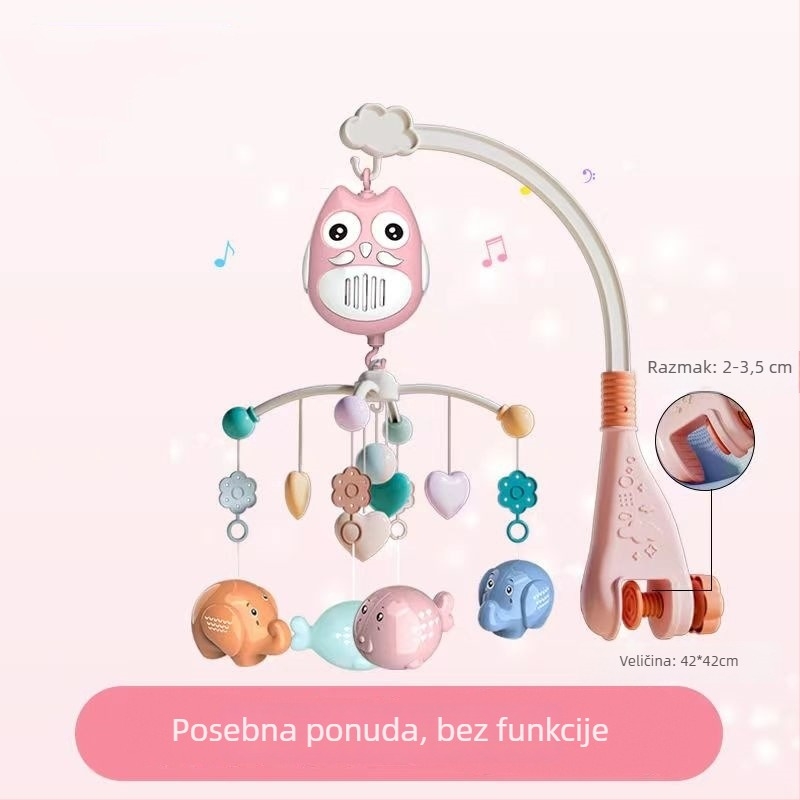 Novorođena bebi rotirajuća glazbena igračka za kolijevku s mogućnošću vješanja — umirujuća pomoć za san, vizualna stimulacija, slušni razvoj; Brend: Ybr/Youbein; Dob: 0–3 godine; Materijal: plastika